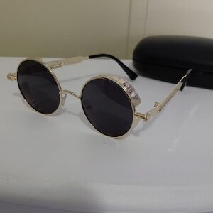 Round Gold and Black Sunglasses